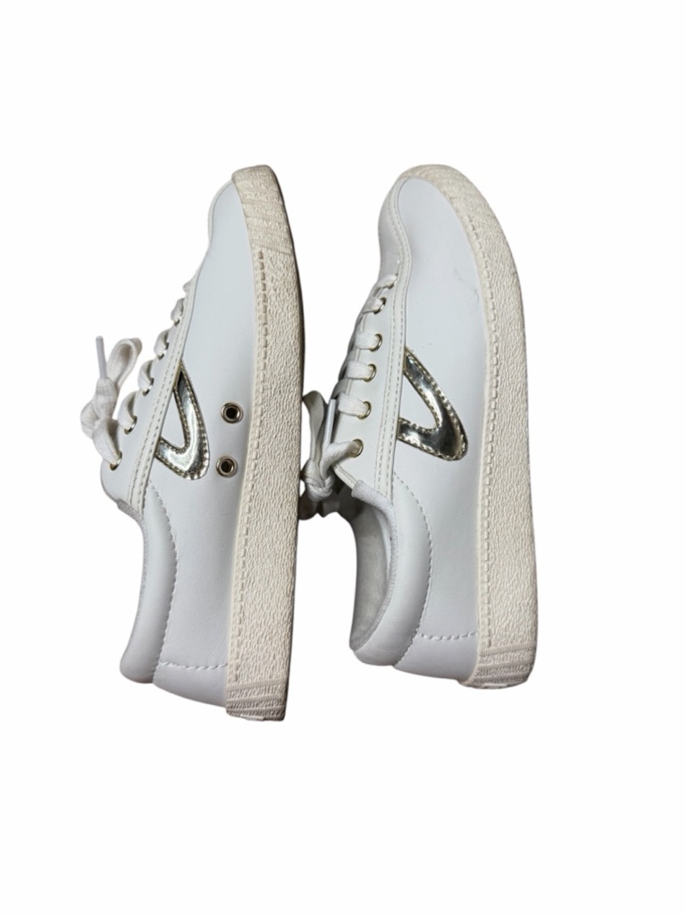 Tretorn Nylite Plus White Leather Sneakers with Gold Accents Sz 6